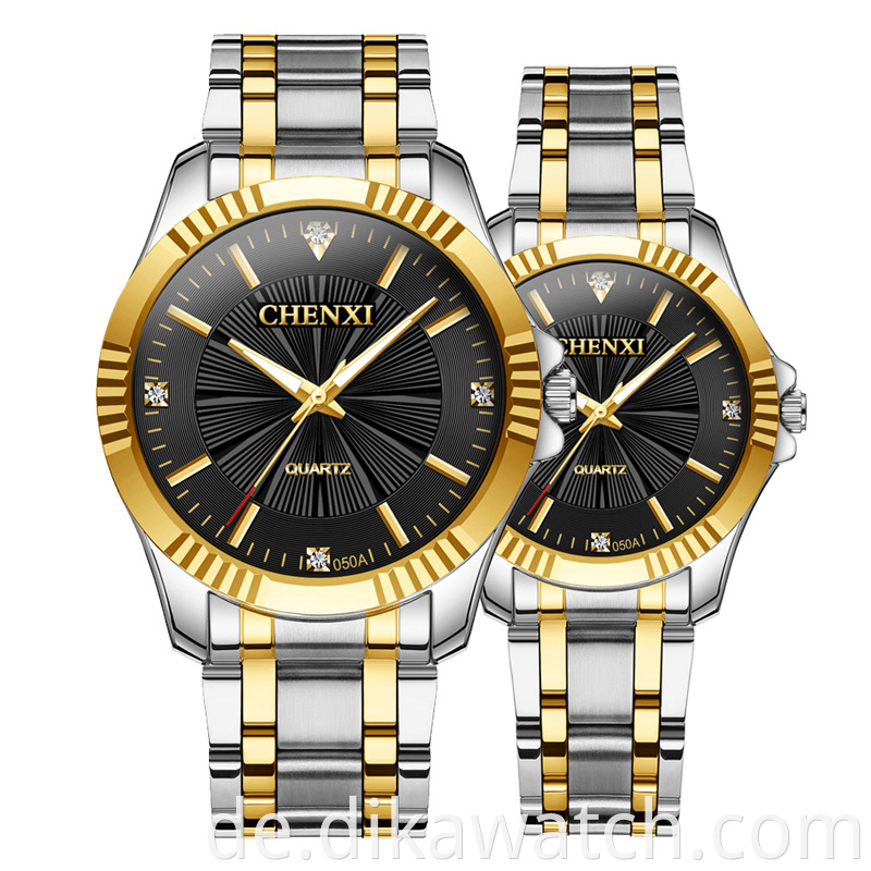 CHENXI Neue Männer Frauen Quarz Paar Uhr Mode Wasserdichte Edelstahl Uhr Goldene Luxus Armbanduhr 050A